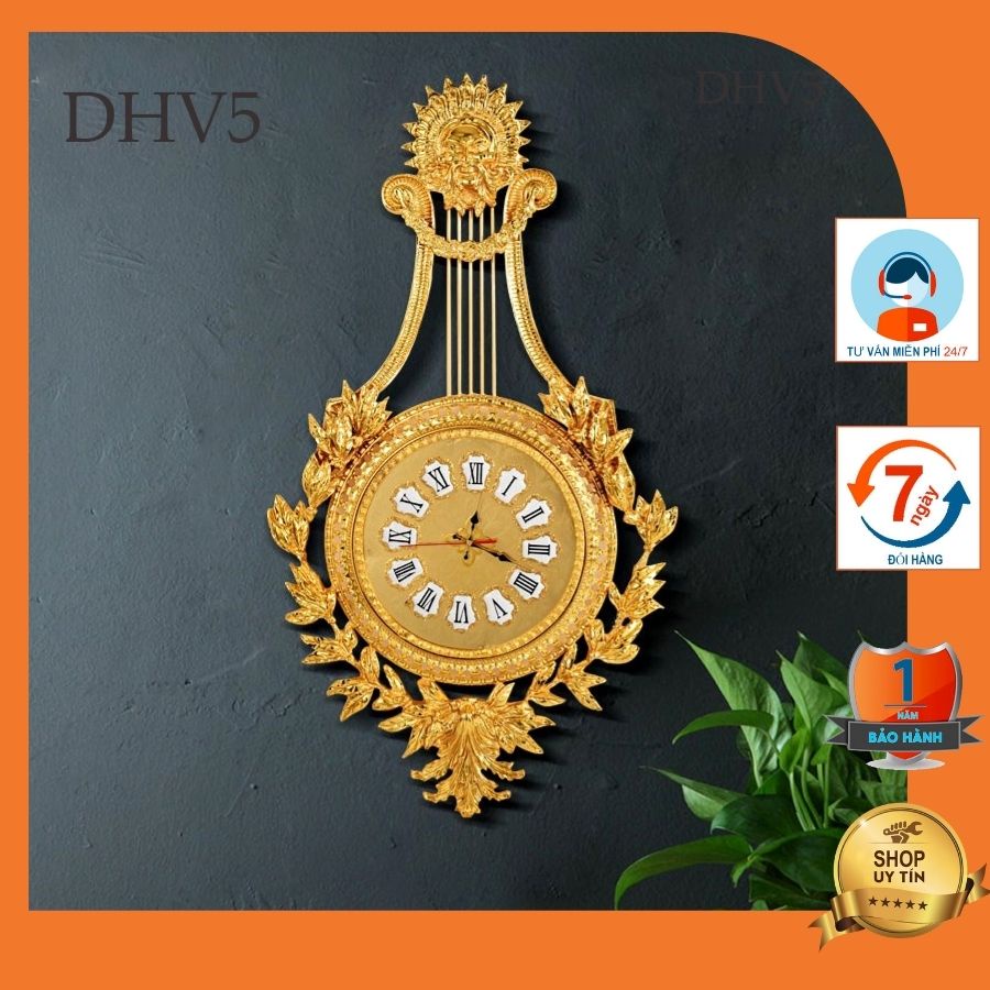 Đồng hồ treo tường phong cách tân cổ điển sang trọng cao cấp DHTTV5 - Chất liệu: Đồng mạ vàng 18k