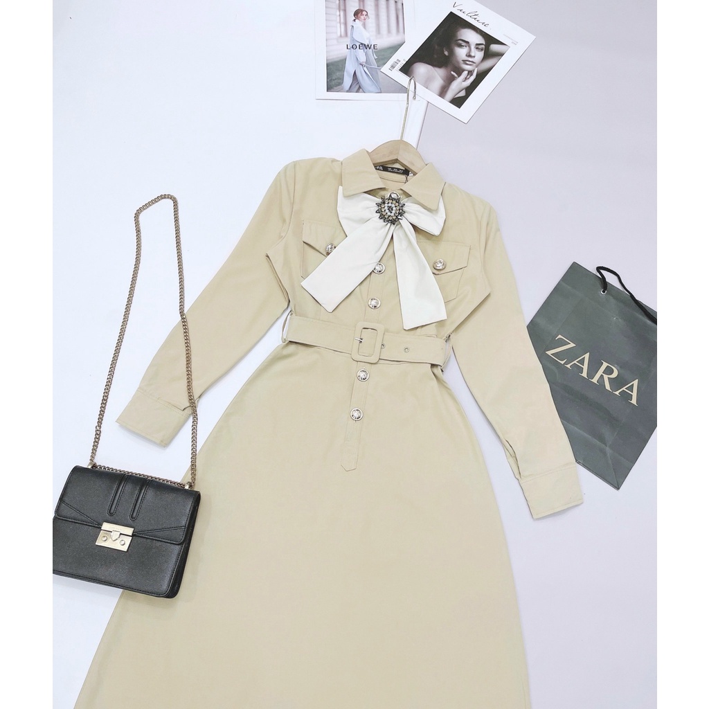 váy nơ đá đai eo cúc đồng,kiểu vintage cổ nơ ren cúc ngọc,váy xoè nơ cổ,dáng chữ A | BigBuy360 - bigbuy360.vn