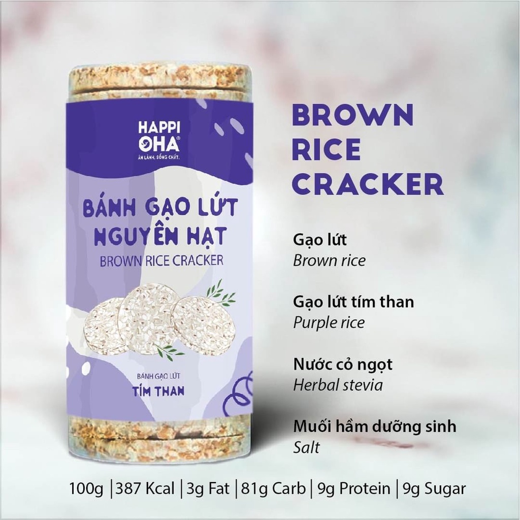 Bánh gạo lứt nguyên hạt HAPPI OHA - Hỗ trợ giảm cân, siết cơ, tập gym, eat clean (3 vị: Yến mạch, Huyết rồng, Tím than) | BigBuy360 - bigbuy360.vn