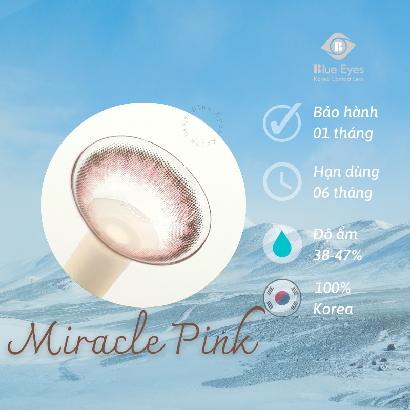 &lt;NEW ARRIVAL&gt; Kính áp tròng Hàn Quốc Blue Eyes - MIRACLE PINK - Lens màu hồng viền xám - lens nội địa Hàn Quốc