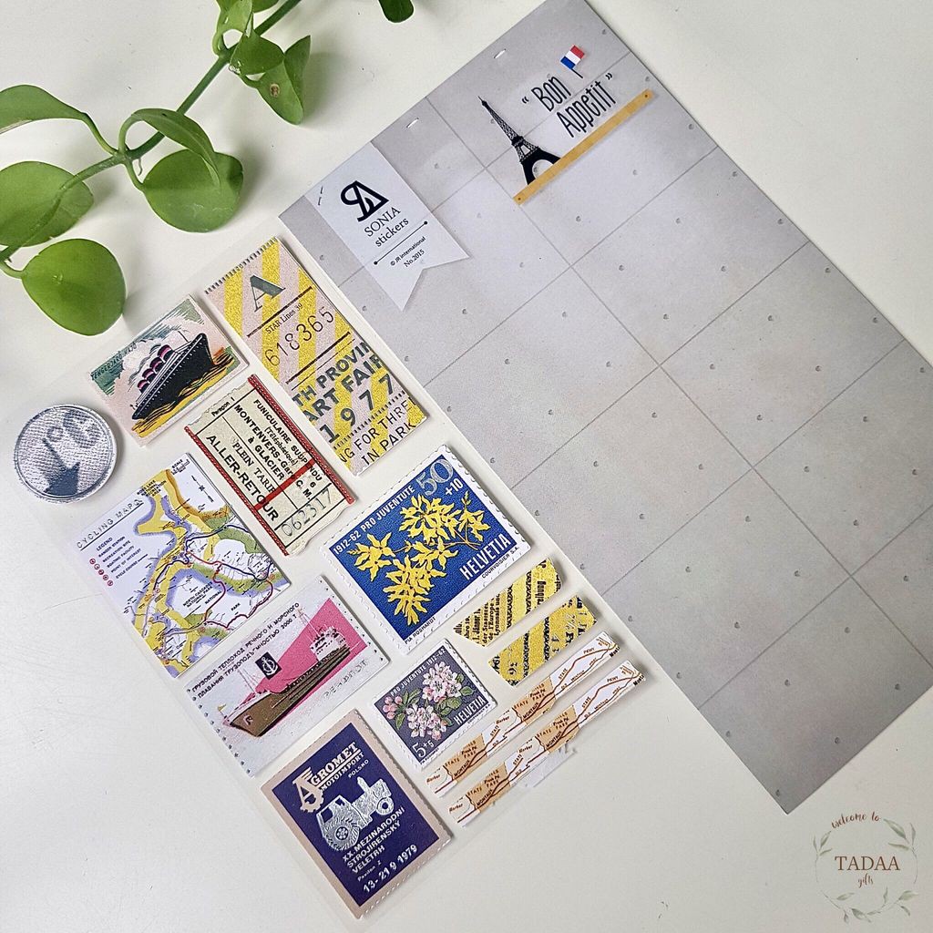 Sticker tem vintage trong suốt, animal, bánh kem, food phong cách retro