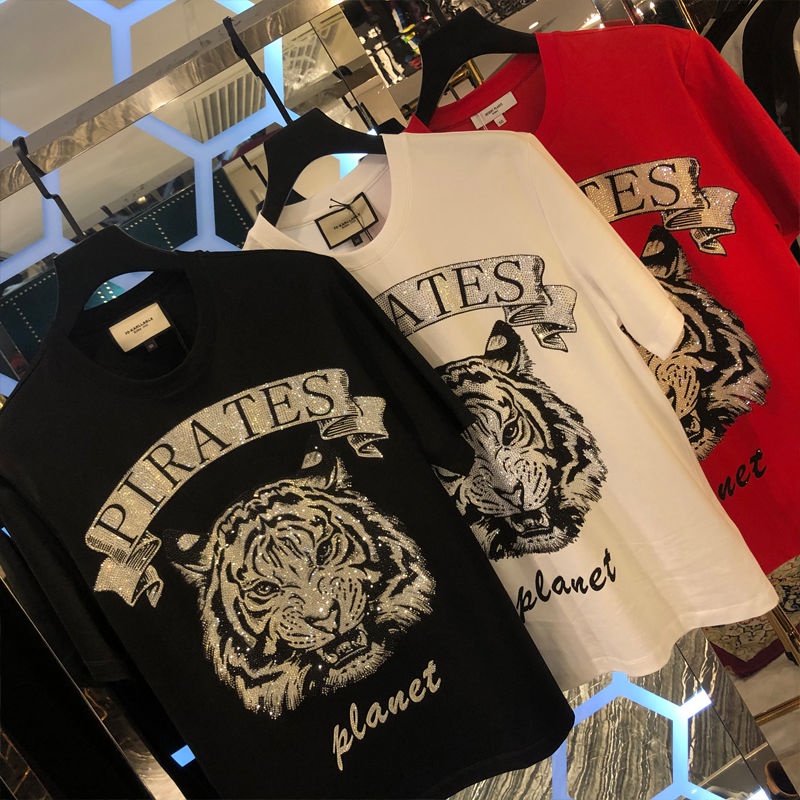 Áo Thun Nam Dáng Rộng In Hình Đầu Hổ Thời Trang Sang Trọng