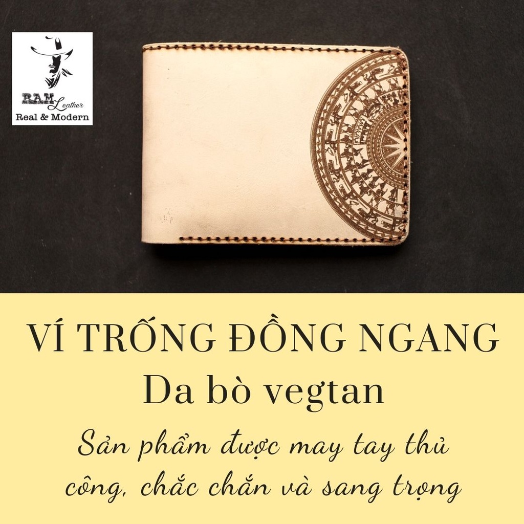 Ví nam da bò RAM Leather Trống Đồng Trắng Da Bò Italia Vegtan Dáng Ngang Tốt Cho Sức Khỏe
