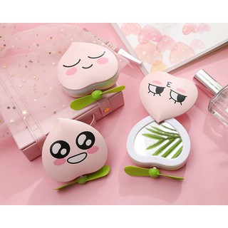 QUẠT CẦM TAY MINI HÌNH QUẢ ĐÀO 3in1 Siêu Dễ Thương (Quạt, đèn, gương)
