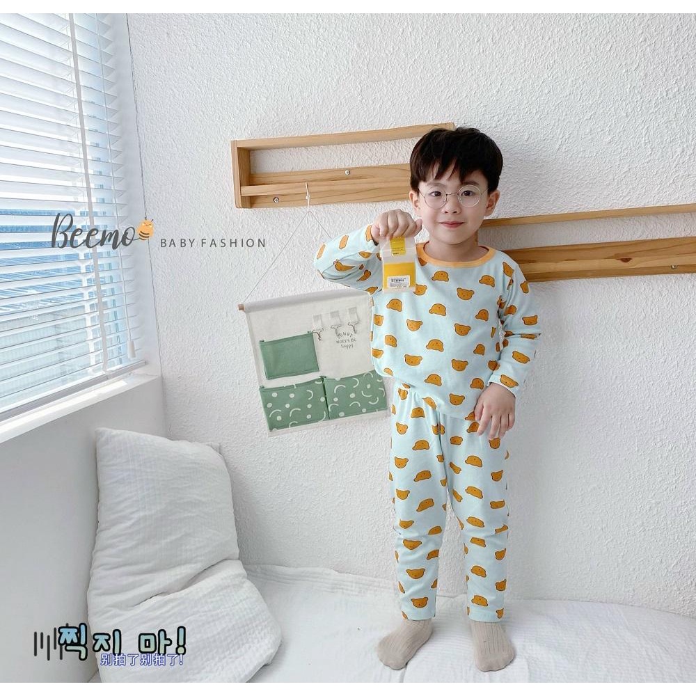 Bộ bozip bé trai dài tay in hình gấu dễ thương thích hợp mặc nhà và đi ngủ