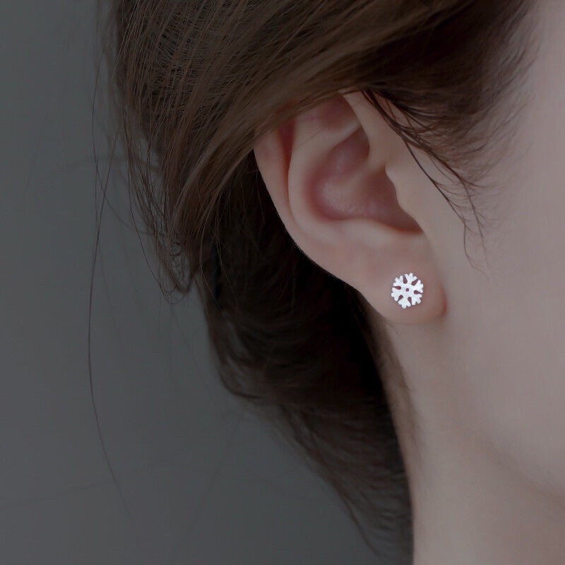 Khuyên Tai Bạc, Bông Tai Nữ Bất Cân Xứng Hình Hoa Tuyết Và Chú Tuần Lộc Dễ Thương S92590