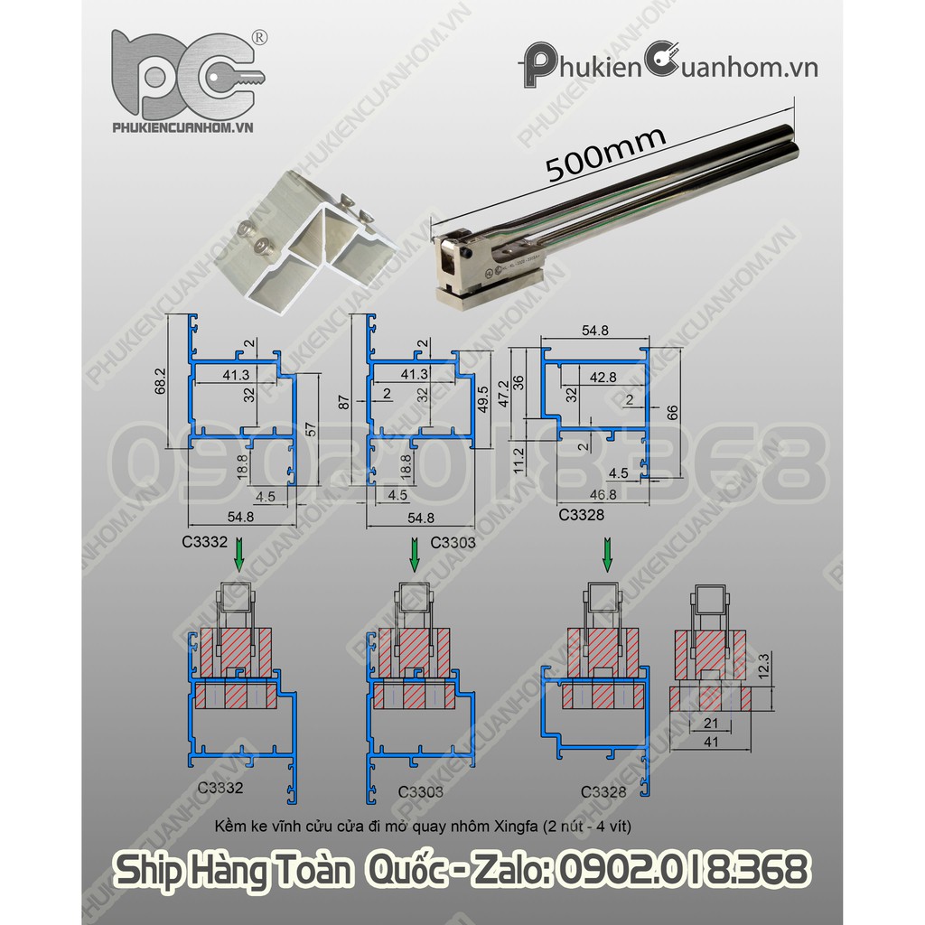 Kìm cộng lực bấm ke vĩnh cửu cửa đi nhôm Xingfa hệ 55