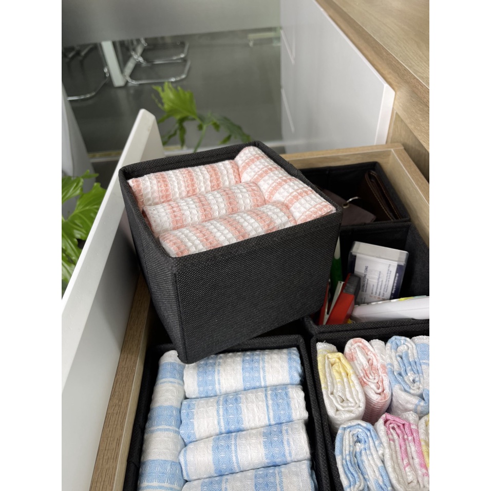 Hộp vải đựng đồ đa năng NGỌC HOME hộp vuông để khăn, vật dụng cá nhân màu đen