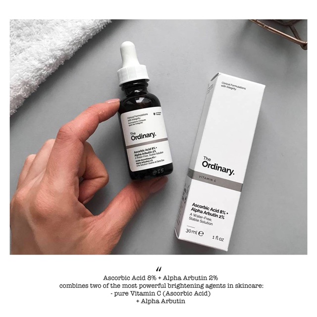 TINH CHẤT serum The Ordinary Ascorbic Acid 8% + Alpha Arbutin 2%. LÀM SÁNG DA, GIẢM THÂM, GIẢM NÁM TÀN NHANG