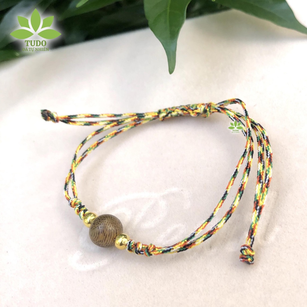 Vòng Tay Nữ trầm tự nhiên tết chỉ ngũ sắc handmade mix bi bạc freesize TUDO Vòng gỗ phong thủy