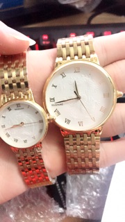 Đồng hồ nam nữ Baishuns mặt trắng họa tiết rồng phượng dây xích kim loại không gỉ