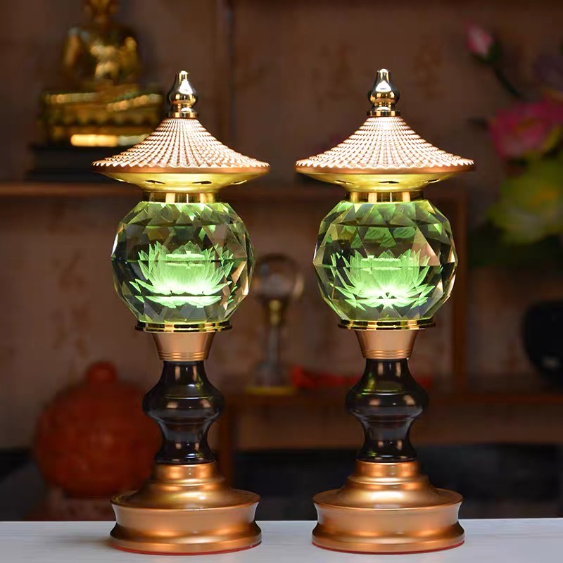 Đèn Thờ Pha Lê Thờ Cúng - Đèn Thờ Hoa Sen Tháp Kim Cương