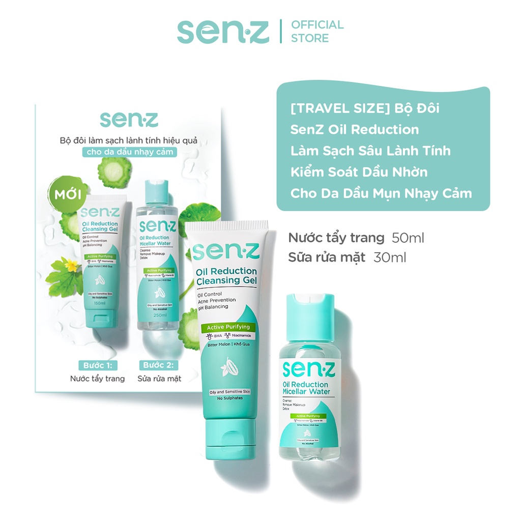 Bộ Tẩy Trang + Sữa Rửa Mặt Khổ Qua SenZ Oil Reduction Sạch Sâu Kiểm Soát Dầu Nhờn Cho Da Dầu 50ML + 30ML