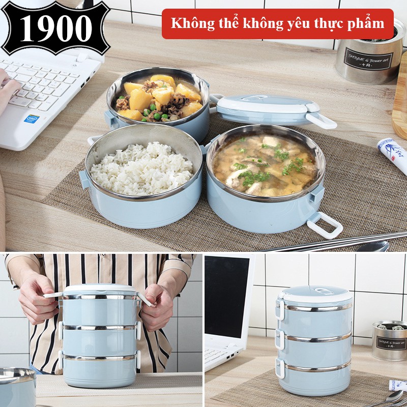 Cặp lồng inox giữ nhiệt 4 ngăn, Hộp cơm giữ nóng thức ăn 2 lớpm, Hàng chính hãng chất lượng cao