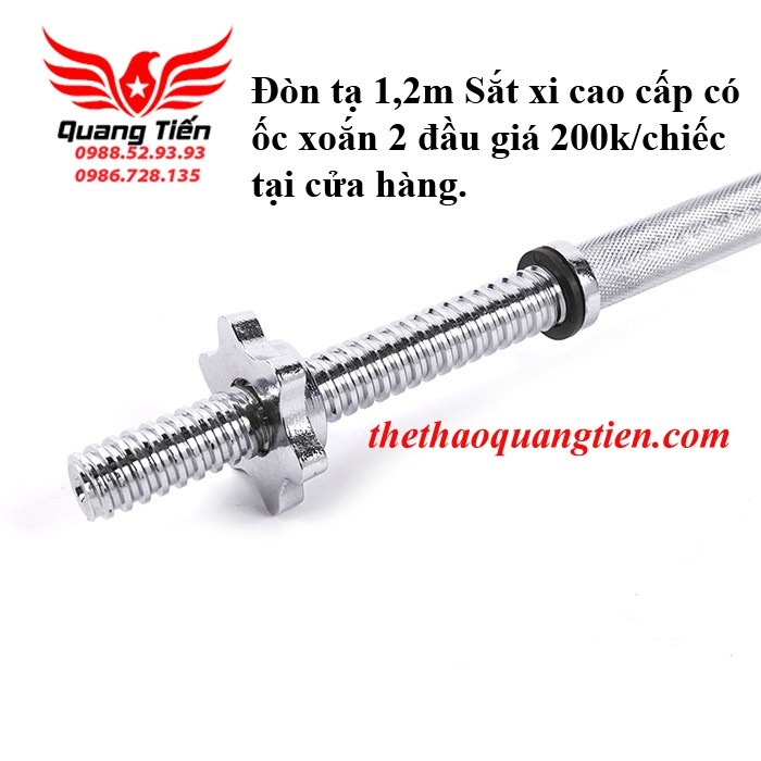 Đòn tạ 1,2m thép đặc mạ inox có ốc xoắn 2 đầu