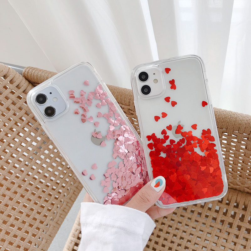 Ốp điện thoại kim tuyến nước hình trái tim thích hợp cho iPhone 12 pro 11 pro max xs max xr x 8 7 6 plus