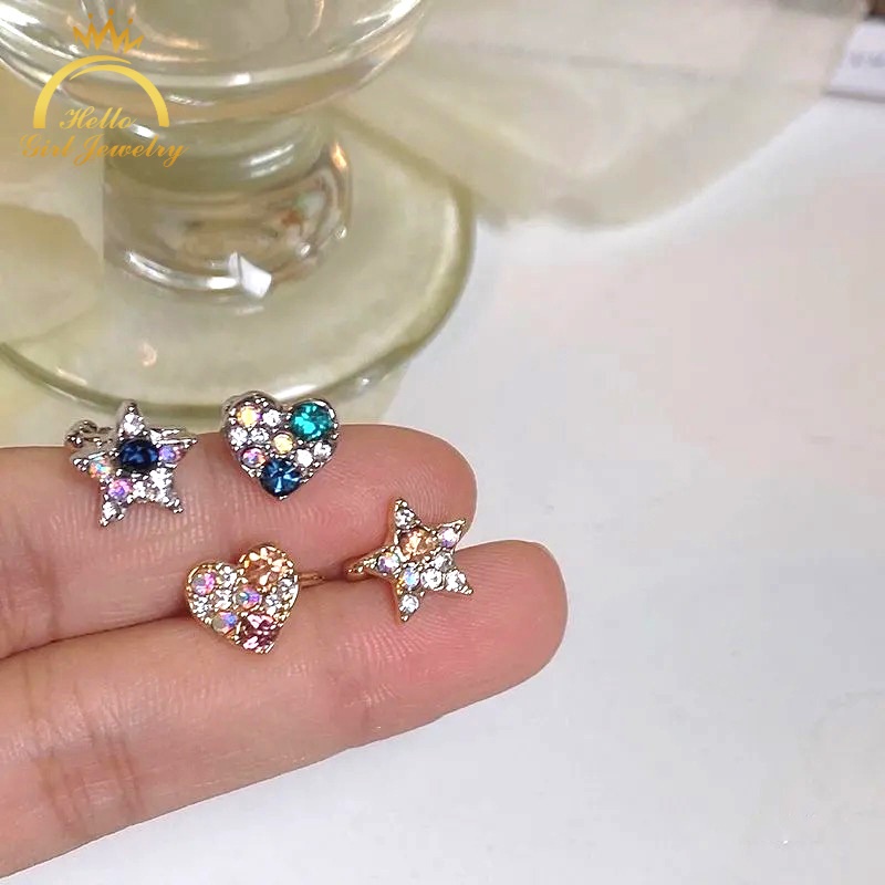 Khuyên kẹp tai AHELLOGIRL kiểu trái tim ngôi sao năm cánh thời trang cao cấp 2022 cho nữ