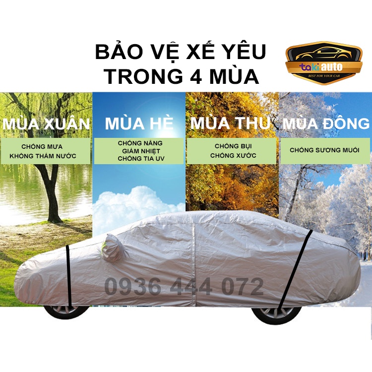 Bạt phủ toàn xe 3 lớp vải dù oxford cao cấp, áo bạc phủ trùm che kín che chống nắng,mưa,xước xe 4,5,7 chỗ
