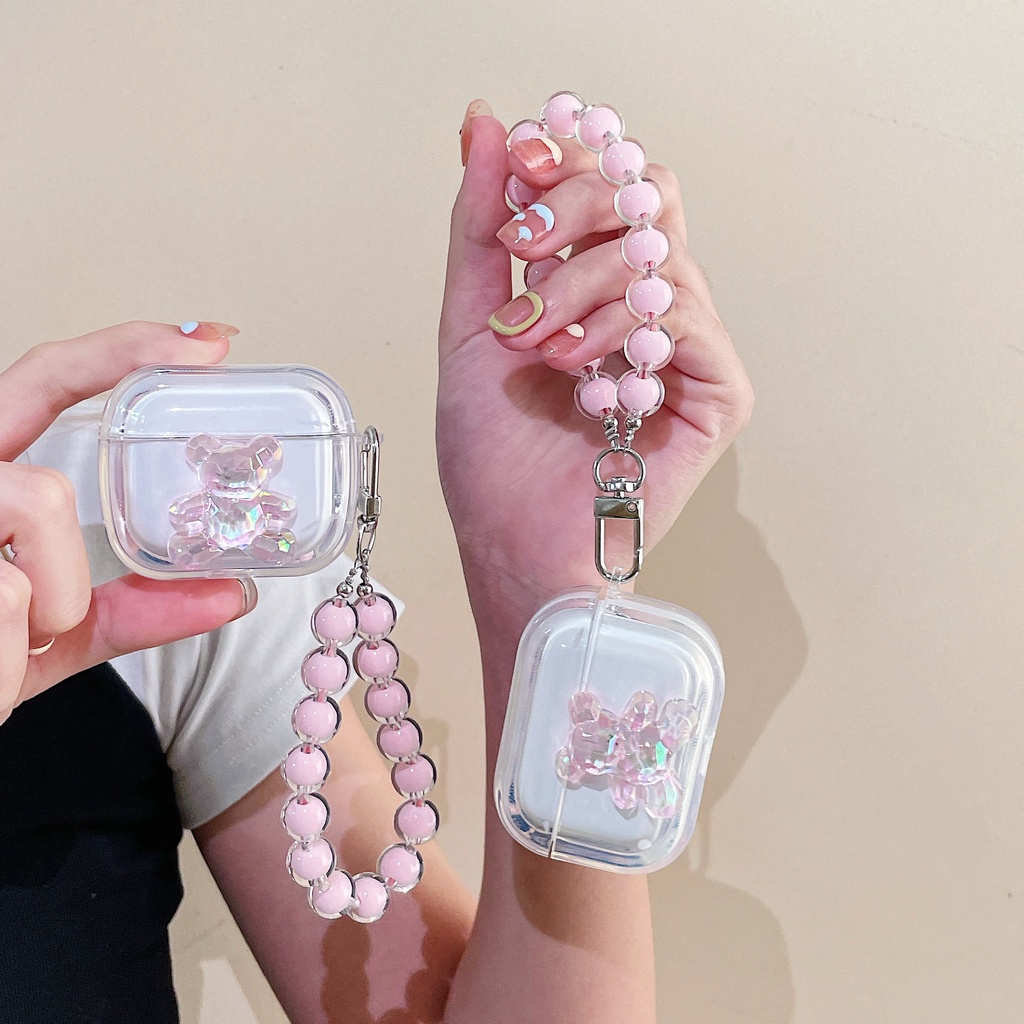 Vỏ Bảo Vệ Hộp Sạc Tai Nghe AirPods 1 2 pro 3 2021 gen3 Bluetooth Không Dây Bằng Silicon Tpu Mềm Trong Suốt Hình Gấu Hồng Dễ Thương