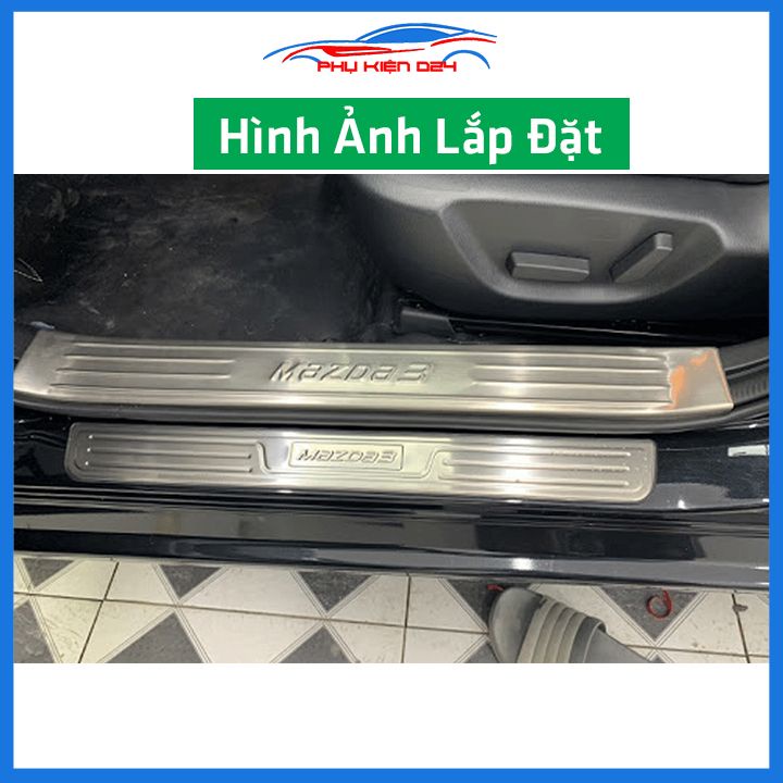 Bộ ốp bậc cửa trong ngoài nẹp bước chân Mazda 3 2015-2016-2017-2018-2019 Inox chống trầy trang trí xe