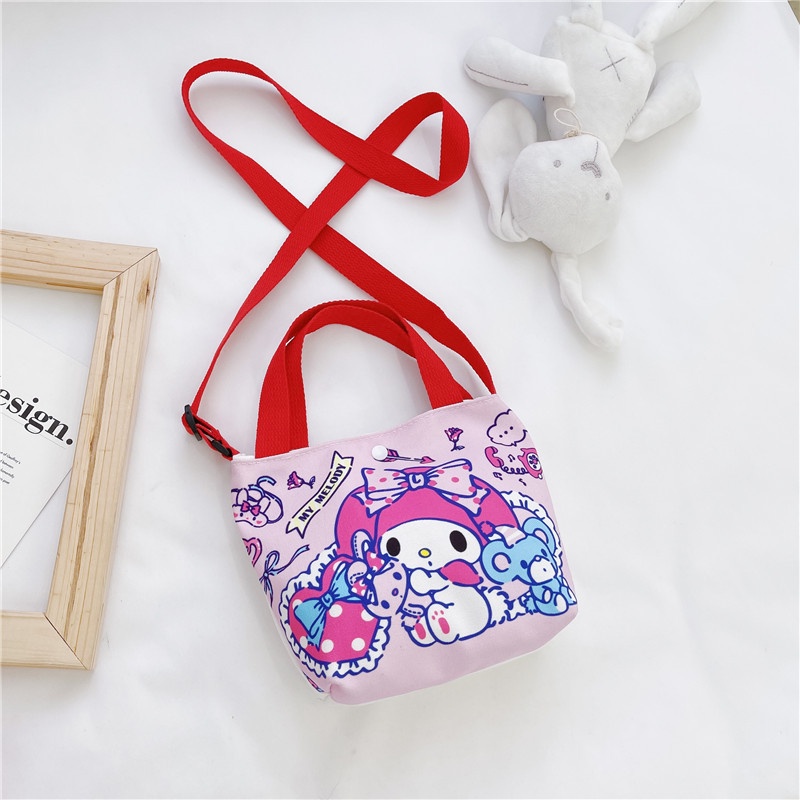 Túi đeo chéo vải canvas cho bé gái từ 3 đến 10 tuổi họa tiết hoạt hình có khuy bấm tránh thất lạc đsồ dùng cho bé
