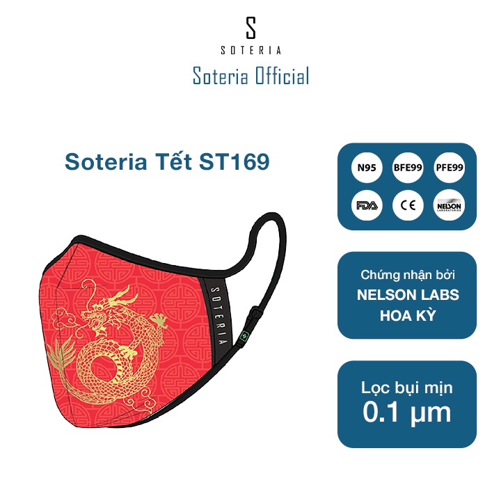 Khẩu trang tiêu chuẩn Quốc Tế SOTERIA Tết ST169 - Bộ lọc N95 BFE PFE 99 lọc đến 99% bụi mịn 0.1 micro- Size S,M,L