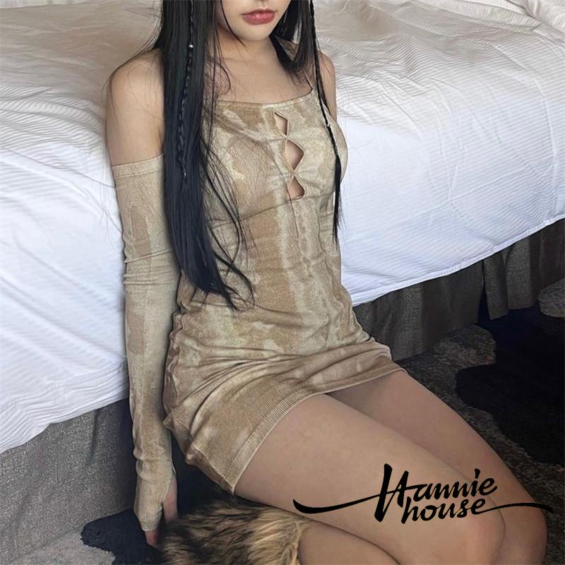 Hannie-đầm Hở Vai Tay Dài Vải Lanh Nhuộm Màu Thời Trang Cho Nữ