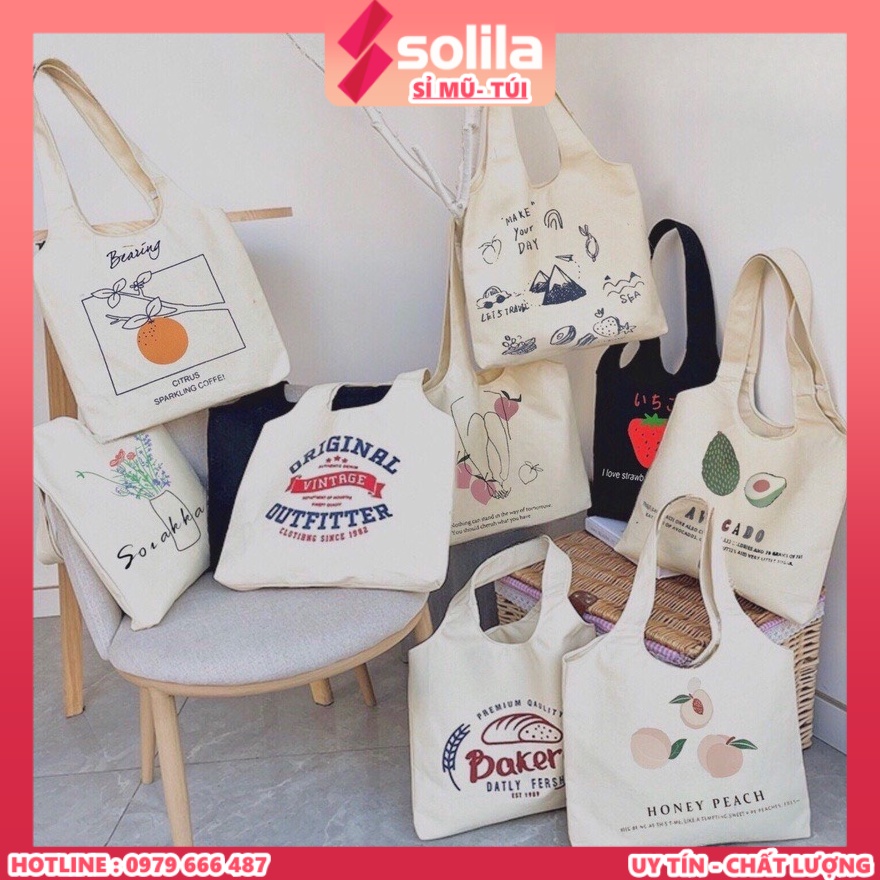 [HÀNG LOẠI A] Túi tote vải canvas liền quai không khóa miệng đi học đi chơi phong cách hàn quốc -Solila.vn
