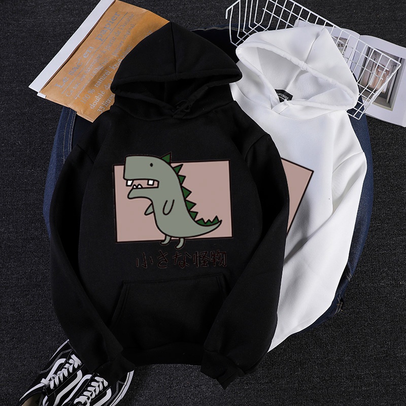【Classic Hot Sale】 Áo hoodie cotton chui đầu dáng rộng in hình khủng long nhỏ phong cách trường học cho nam sinh 7 màu