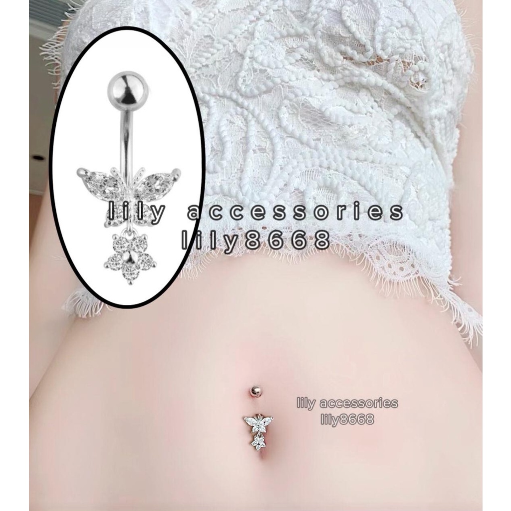 khuyê rốn hình bướm đính kim