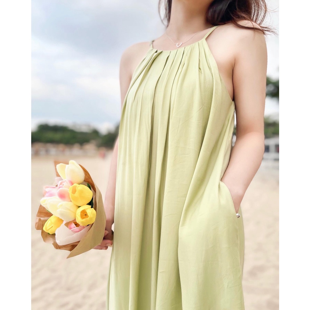 Váy dài 2 dây đi biển, đầm maxi dài 2 lớp lụa cao cấp