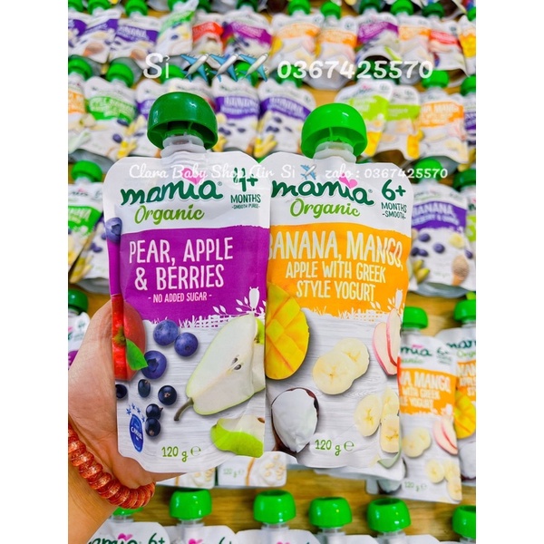 (Air ✈️ date 2023) Hoa quả nghiền hữu cơ Mamia organic cho bé từ 4m của Úc