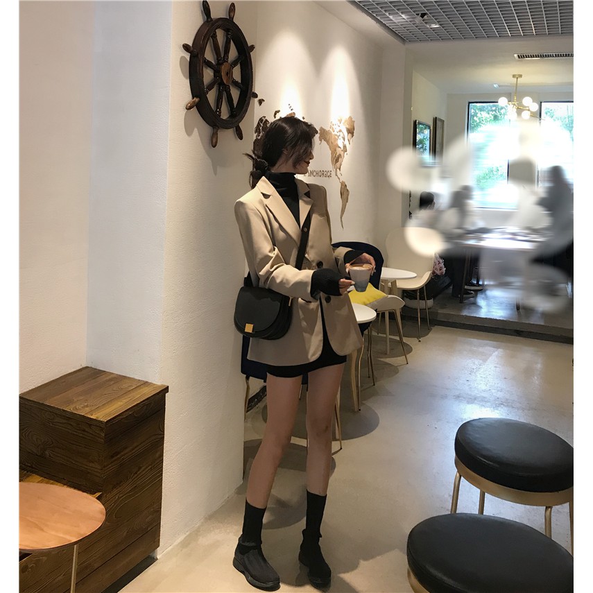 Ảnh thật 5 hình cuối-Áo blazer mùa thu dáng dài thời trang Hàn Quốc