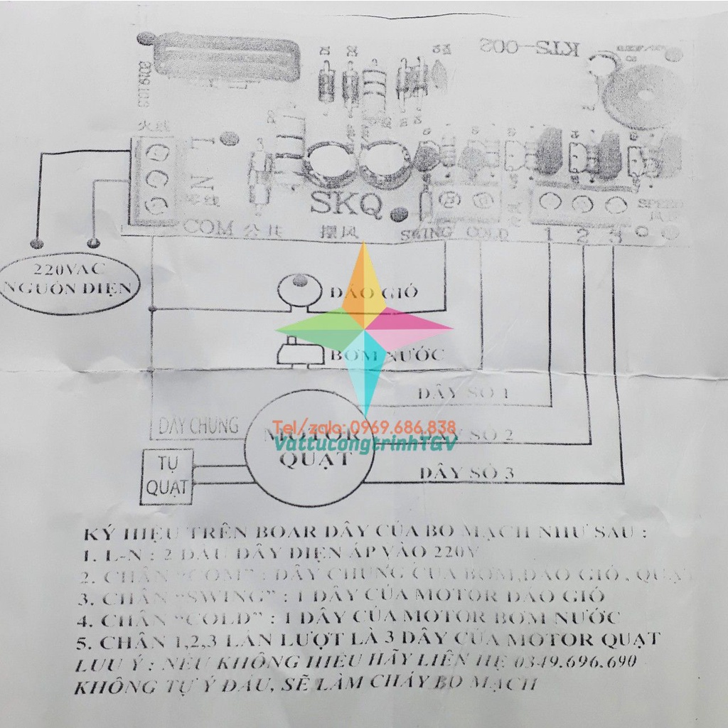 Bộ mạch SKQ điều khiển + phím cơ dùng cho quạt điều hòa hơi nước