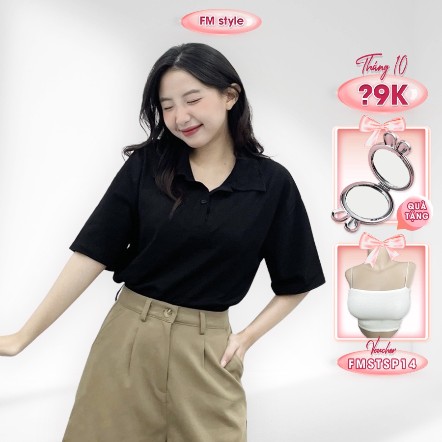 Áo polo nữ basic FM Style có cổ đẹp thiết kế trơn cơ bản chất thun cotton mềm mịn thoải mái 210010001