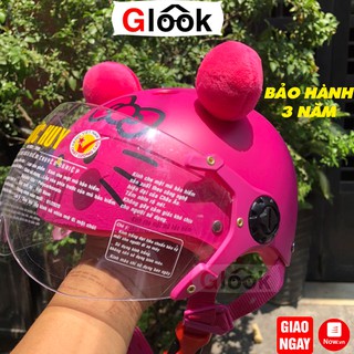 Nón bảo hiểm cho bé hello kitty kính chắn gió cao cấp - mũ bảo hiểm trẻ em,trẻ con 1,2,3-6 tuổi - glook