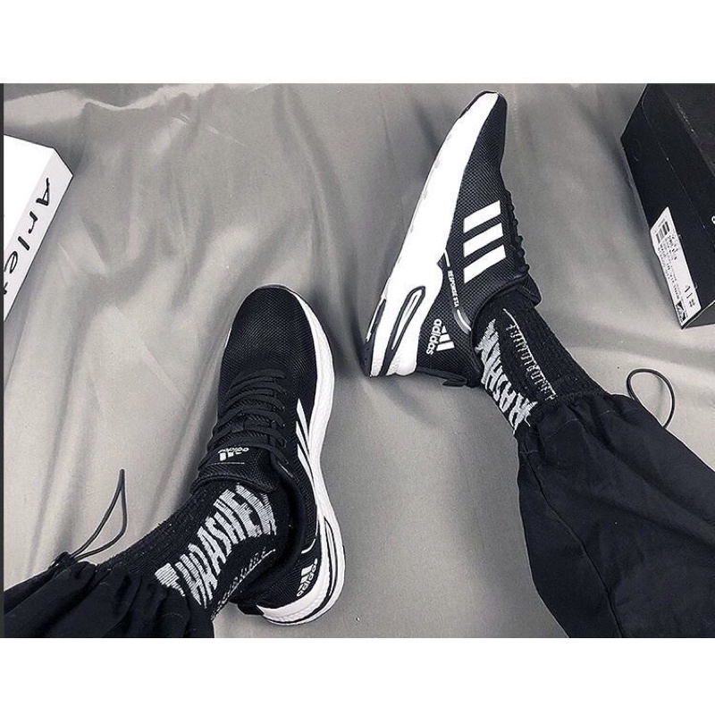 Giày thể thao đế mềm, thoáng khí, ôm chân màu đen đế trắng, giày sneaker dành cho nam và nữ HAD259