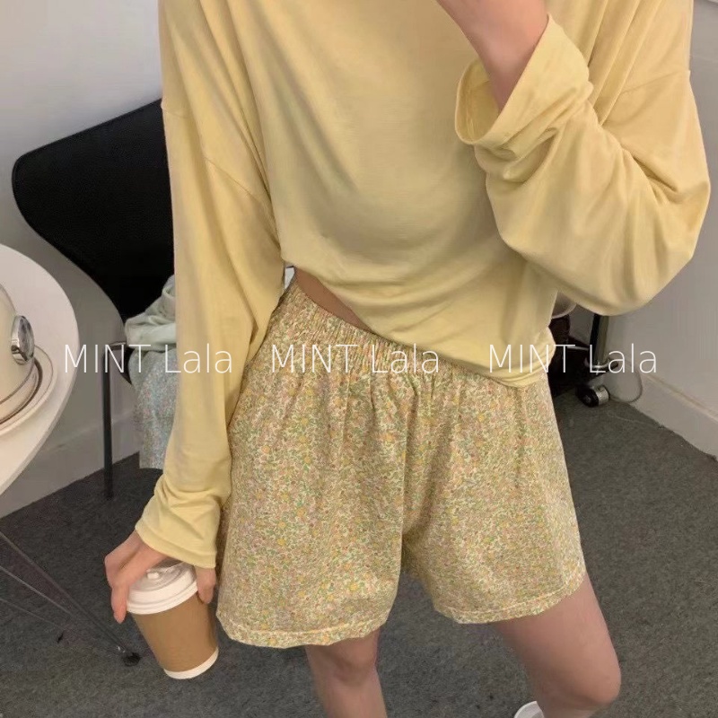 Quần Short Quần Đùi Nữ Mặc Nhà Caro Hoa Nhí - Hàng QC