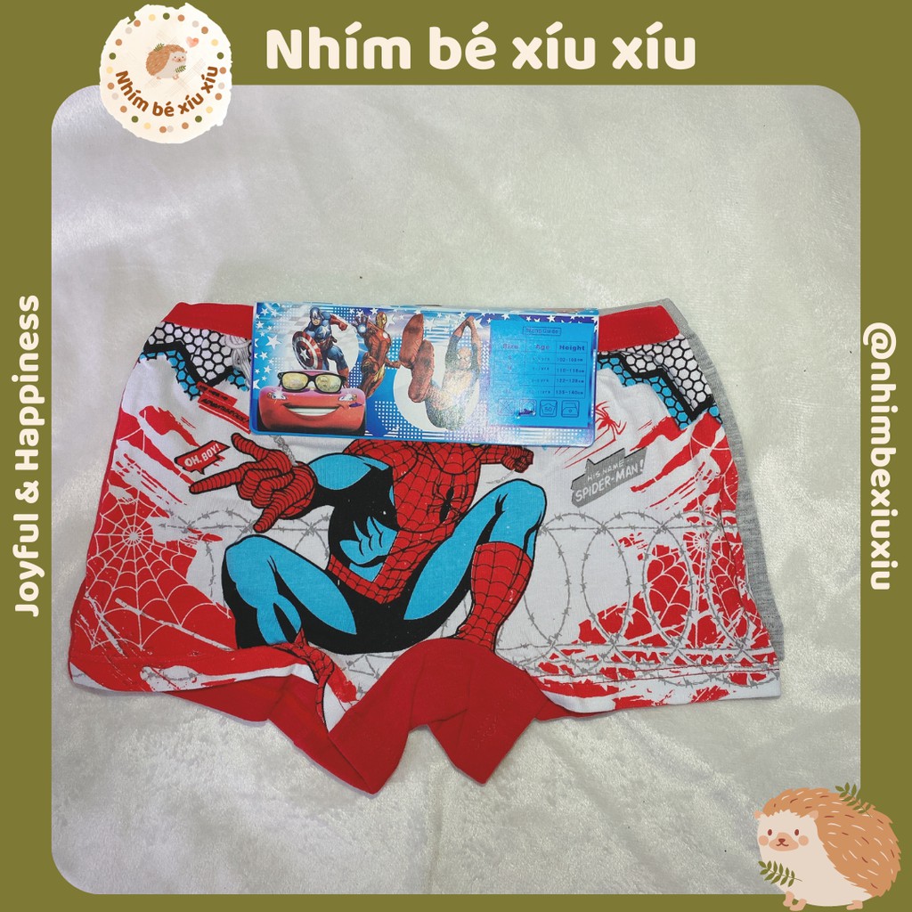 Combo 2 quần sịp đùi cotton bé trai hình siêu nhân nhện/ô tô (15-24 kg) nhimbexiuxiu