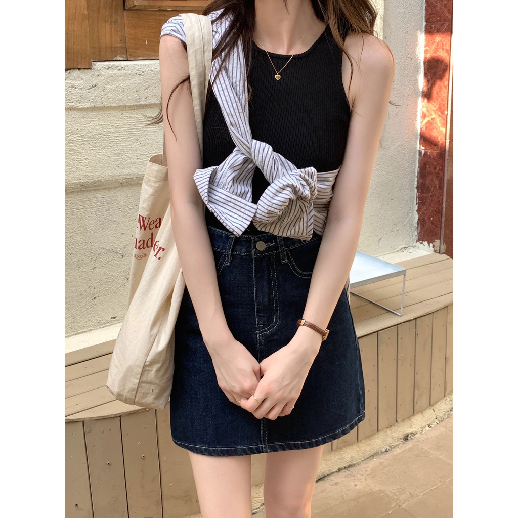 Áo sát nách họa tiết kẻ sọc ngang / màu trơn cá tính hợp thời trang 46343