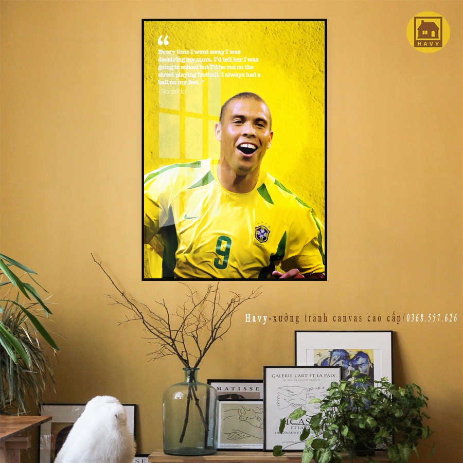 Tranh bóng đá treo tường Ronaldo De Lima mica gương cao cấp, tranh rô béo, tranh ronaldo de lima