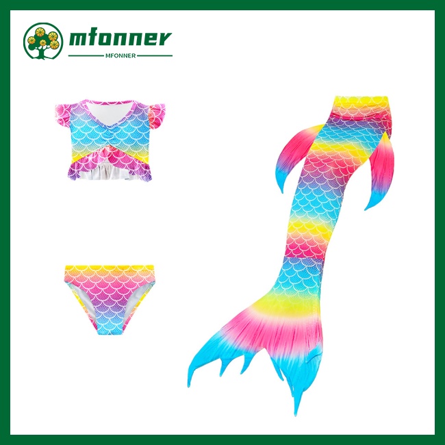 Set 3 Món Đồ Bơi Đuôi Cá Nhiều Màu Sắc Cho Bé Gái