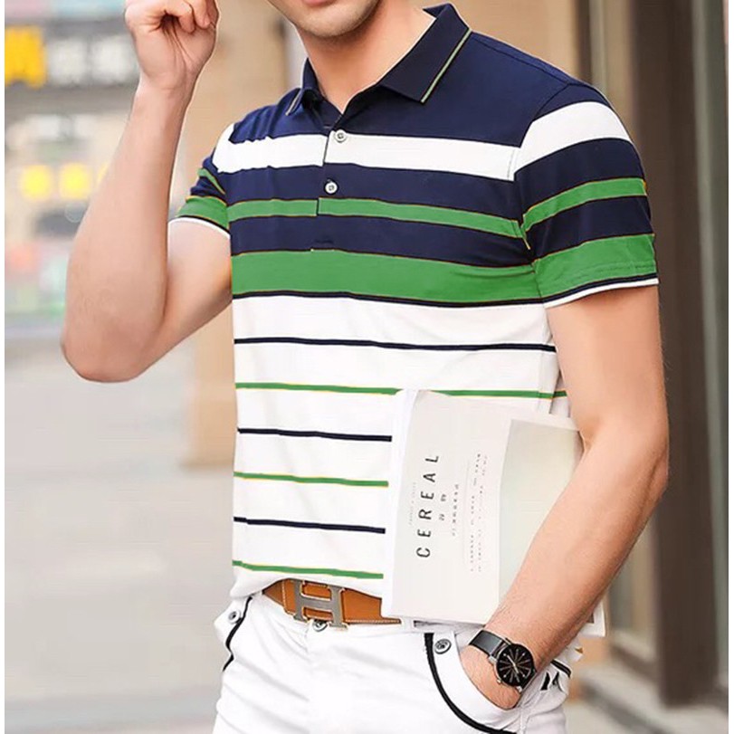 Áo thun nam phối Sọc cực đẹp, chất vải 100% cotton co dãn 4 chiều mịn mát cực kỳ sang trọng_BLSOC015
