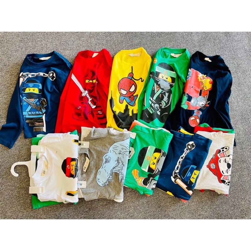 Áo thun dài tay Hm in hình cho bé trai chất cotton hàng xuất khẩu được chọn mẫu