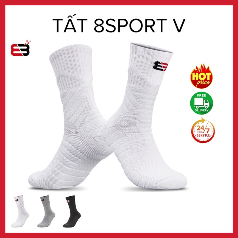 Tất Vớ 8Sport V Lửng Thế Hệ Mới Dùng Cho Thể Thao, Đá Banh, Cầu Lông, Bóng Rổ, Bóng Chuyền, Tennis...