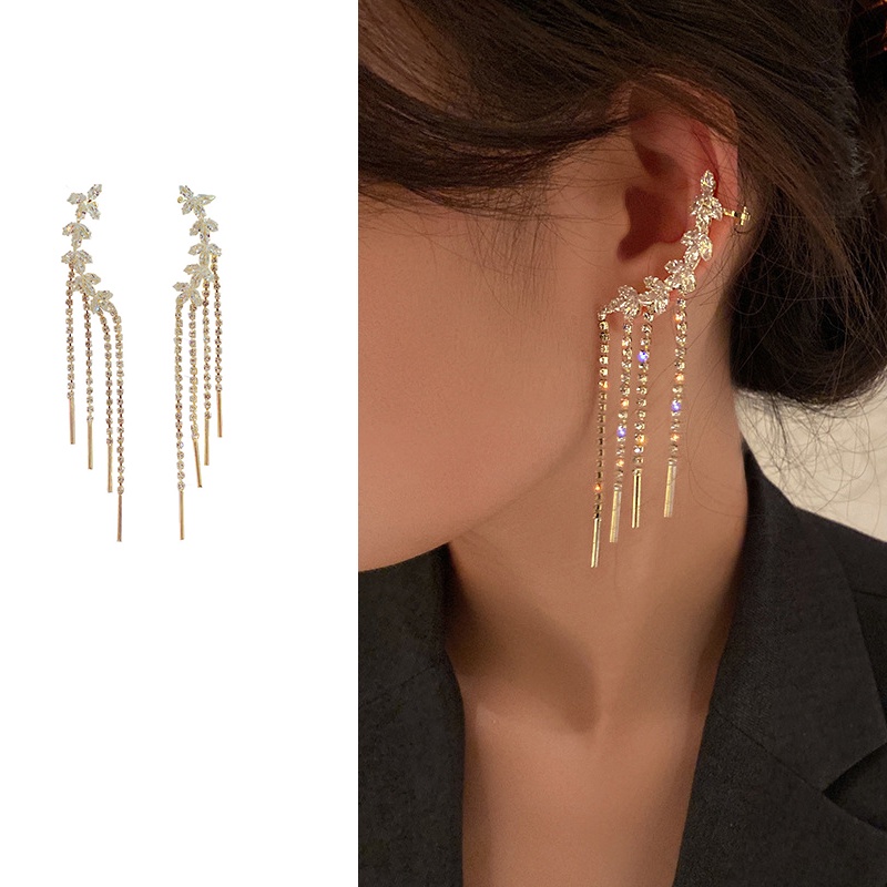 Khuyên Kẹp Vành Tai Hình Chiếc Lá Đính Đá Zircon Cao Cấp Mới