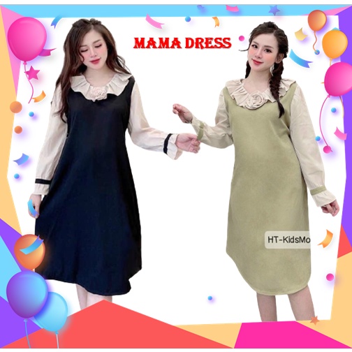 Váy bầu thời trang thiết kế đẹp giá rẻ chất NHUNG TĂM ấm áp CÓ HOA NGỰC XINH phù hợp công sở V46