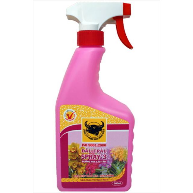 Chai xịt Đầu Trâu pha sẵn NPK Spray 3 dưỡng hoa nở to, màu đẹp, lâu tàn 500ml_Phân bón hoa phun qua hoa, lá