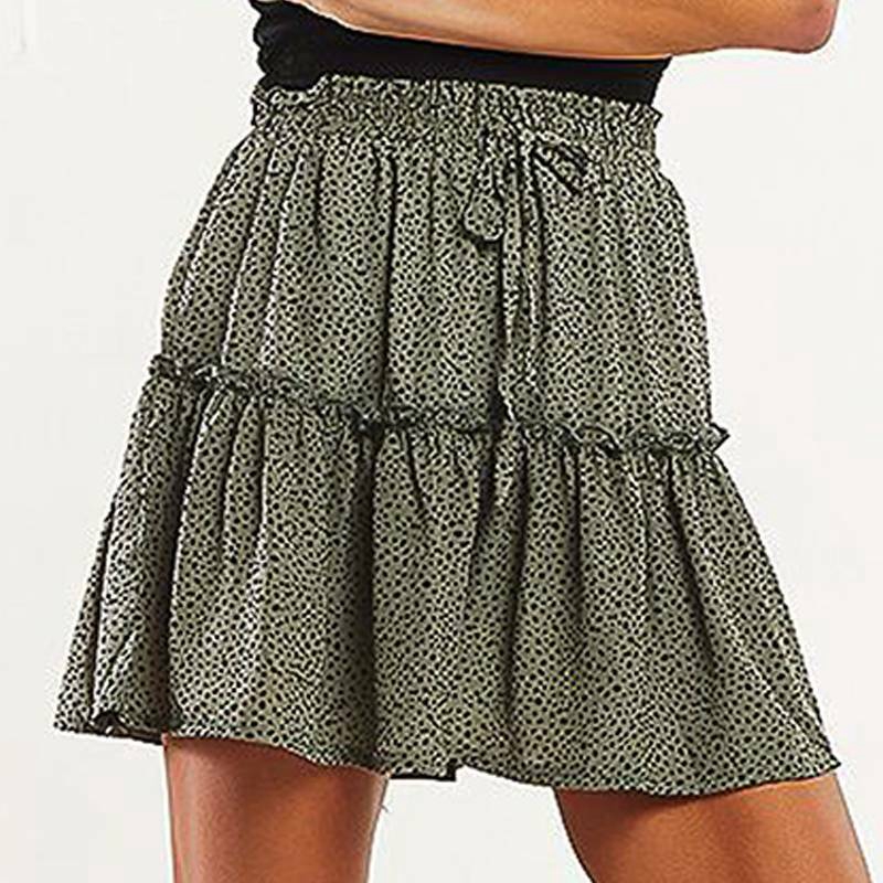 Polka Dot Mini Skirts for Women Elastic Waist Pleated Beach Holiday