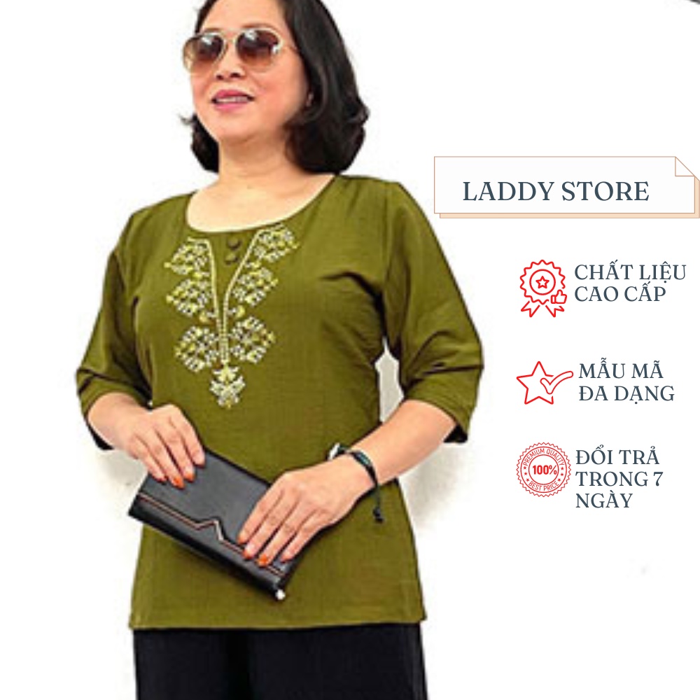 Áo Kiểu Trung Niên Tay Lỡ Chất Liệu Đũi Tằm Cao Cấp dành cho Các Quý bà - Laddy Store